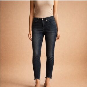 Mossimo Supply Co Mid Rise Skinny Jeans 12/31R Dark Wash Power Stretch Frayed